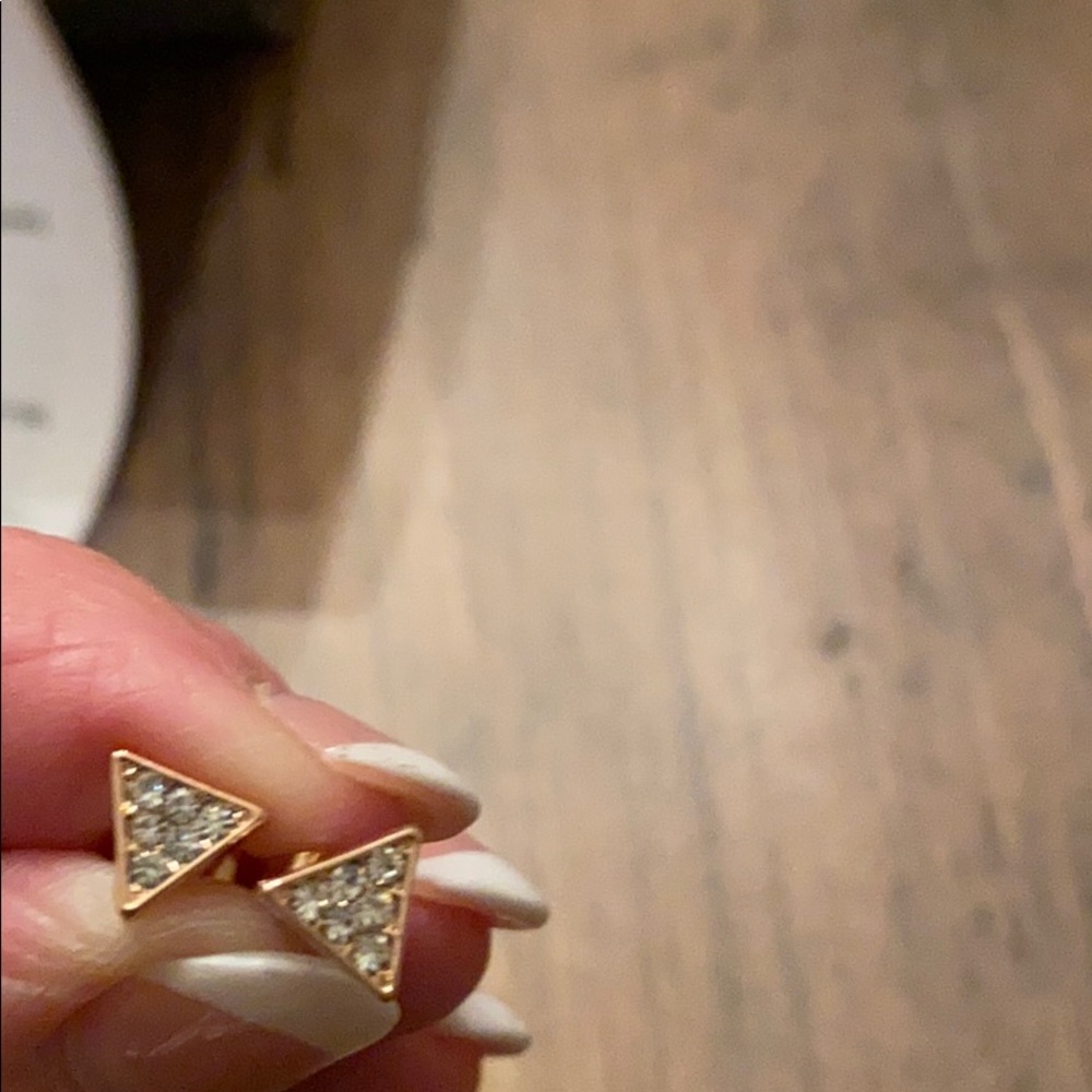Crystal Triangle Stud Earrings - Picture 2 of 2